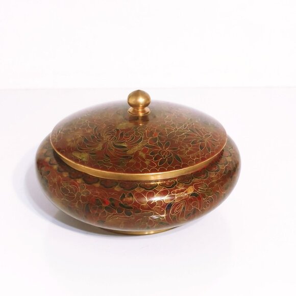 Vintage Chinese Openwork Cloisonne Covered Bowl With Lid Floral Gold Pattern - Picture 5 of 8